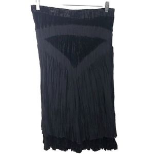 Alberto Mikali 8 Velvet Velour Crinkled Pleated Asymmetrical Hem Black Skirt
